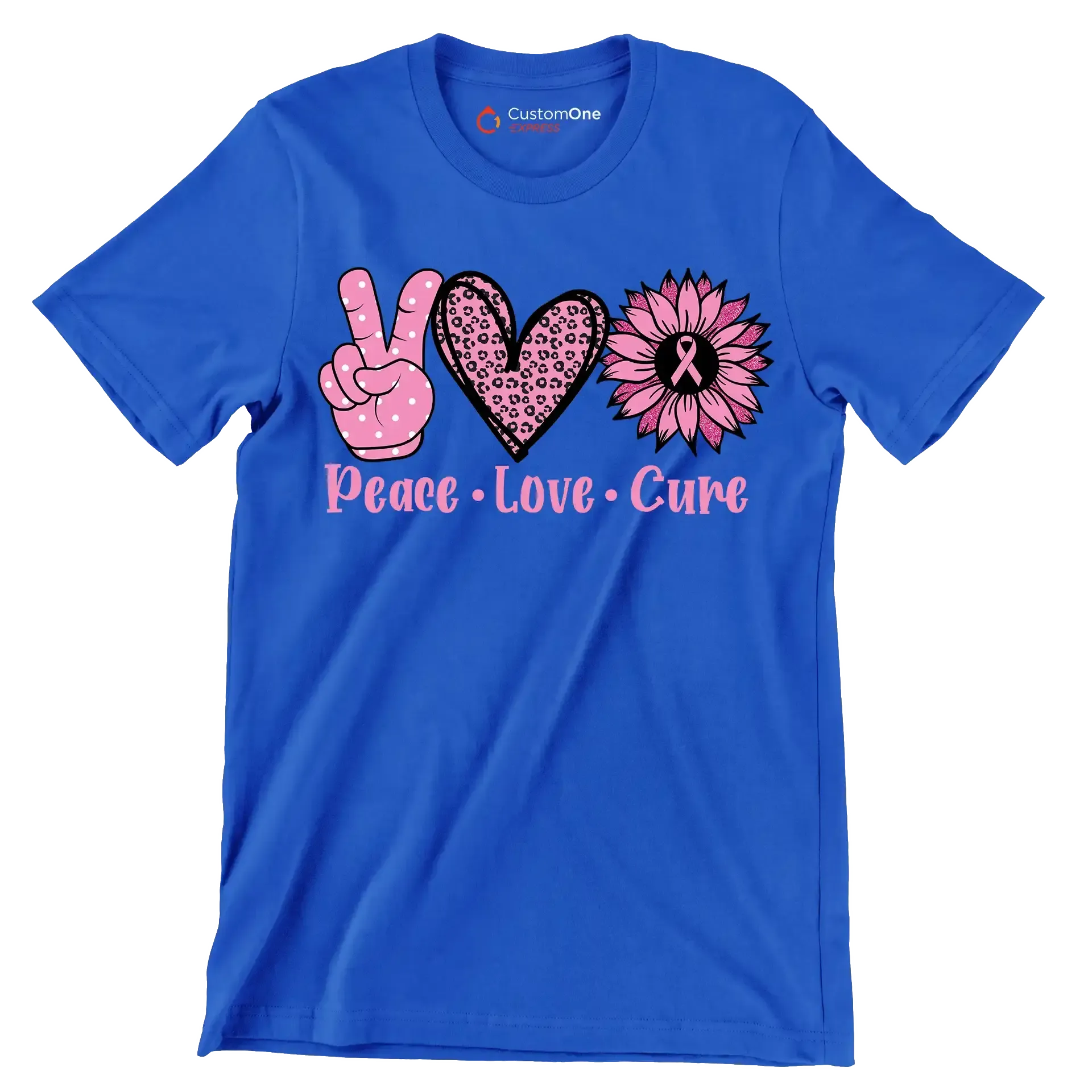 Peace Love Cure - Breast Cancer Awareness T-Shirt-Blue-S-Custom One Express