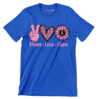 Peace Love Cure - Breast Cancer Awareness T-Shirt-Blue-S-Custom One Express