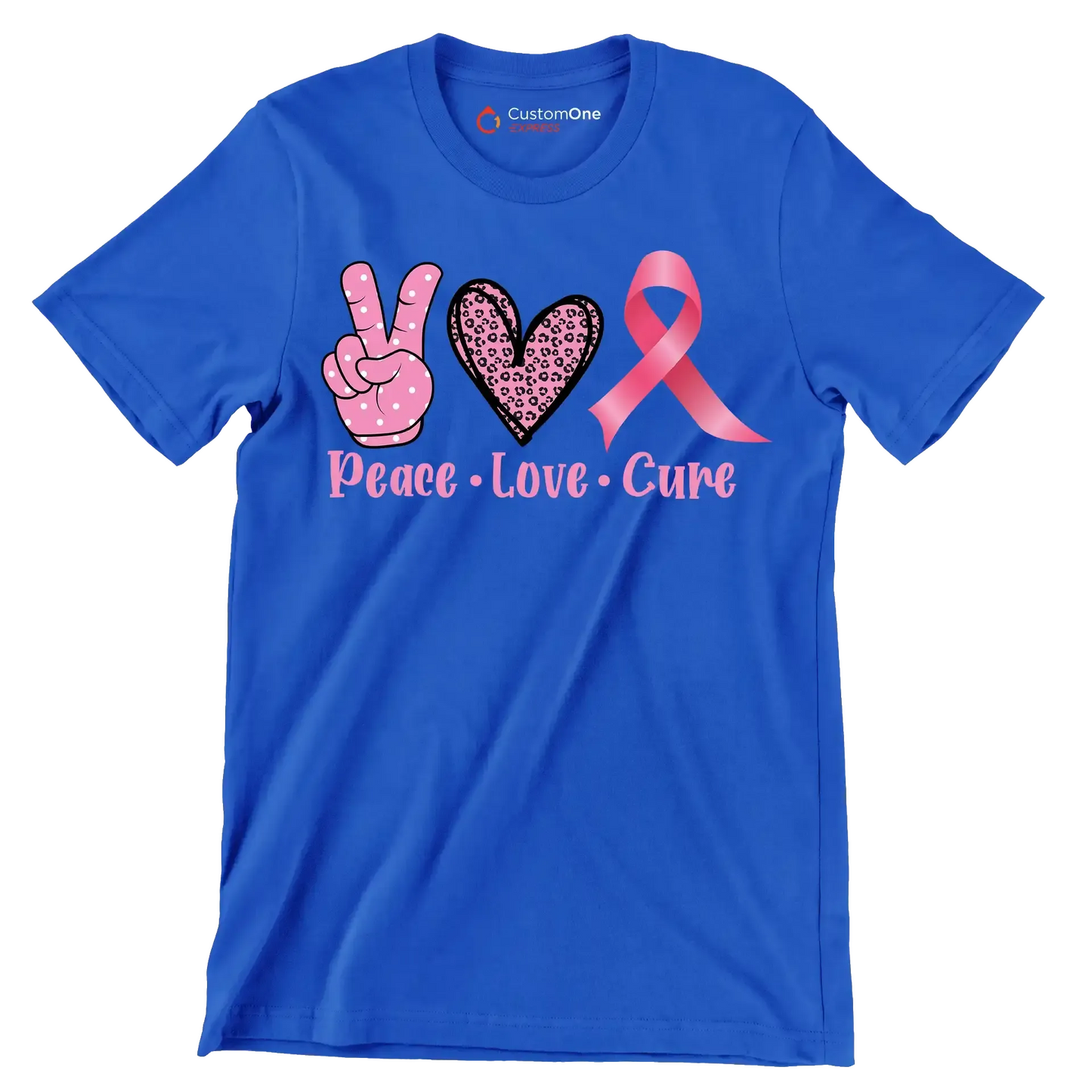 Peace Love Cure - Breast Cancer Awareness T-Shirt-Blue-S-Custom One Express