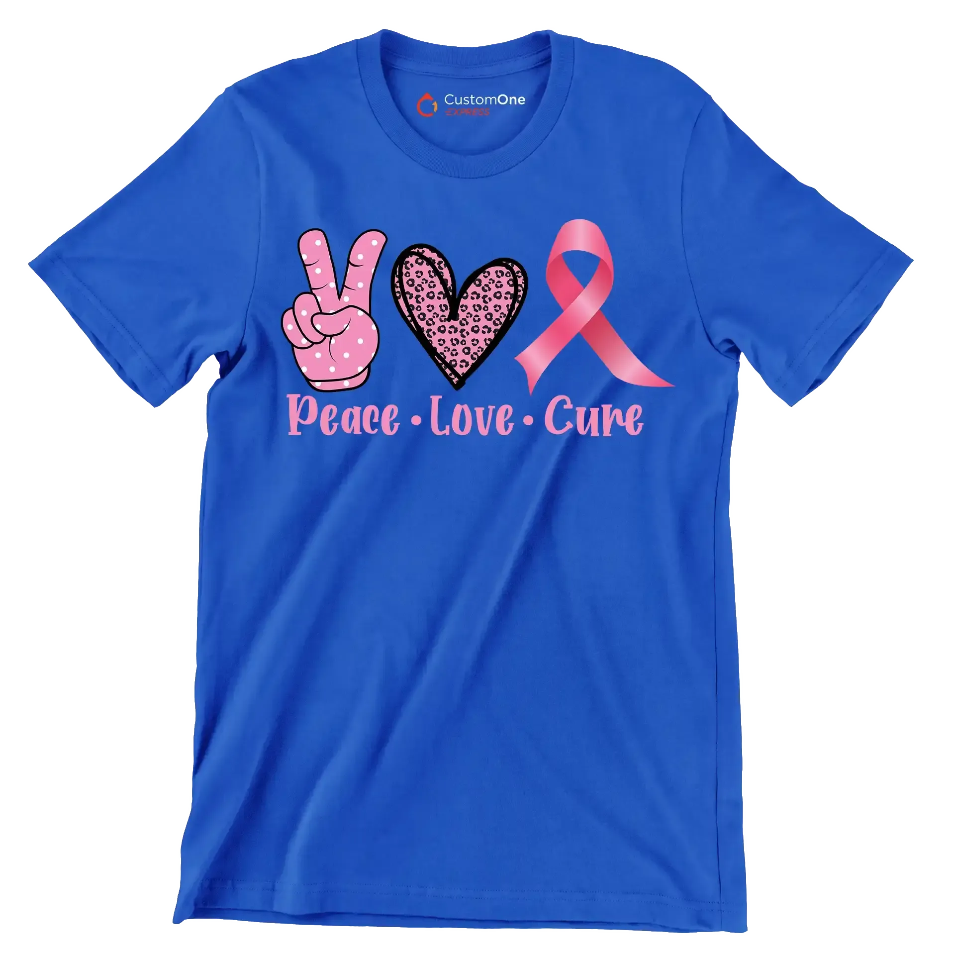 Peace Love Cure - Breast Cancer Awareness T-Shirt-Blue-S-Custom One Express