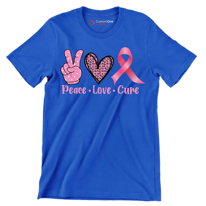 Peace Love Cure - Breast Cancer Awareness T-Shirt-Blue-S-Custom One Express