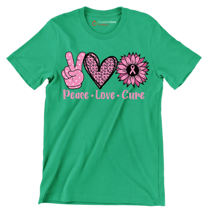 Peace Love Cure - Breast Cancer Awareness T-Shirt-Green-S-Custom One Express