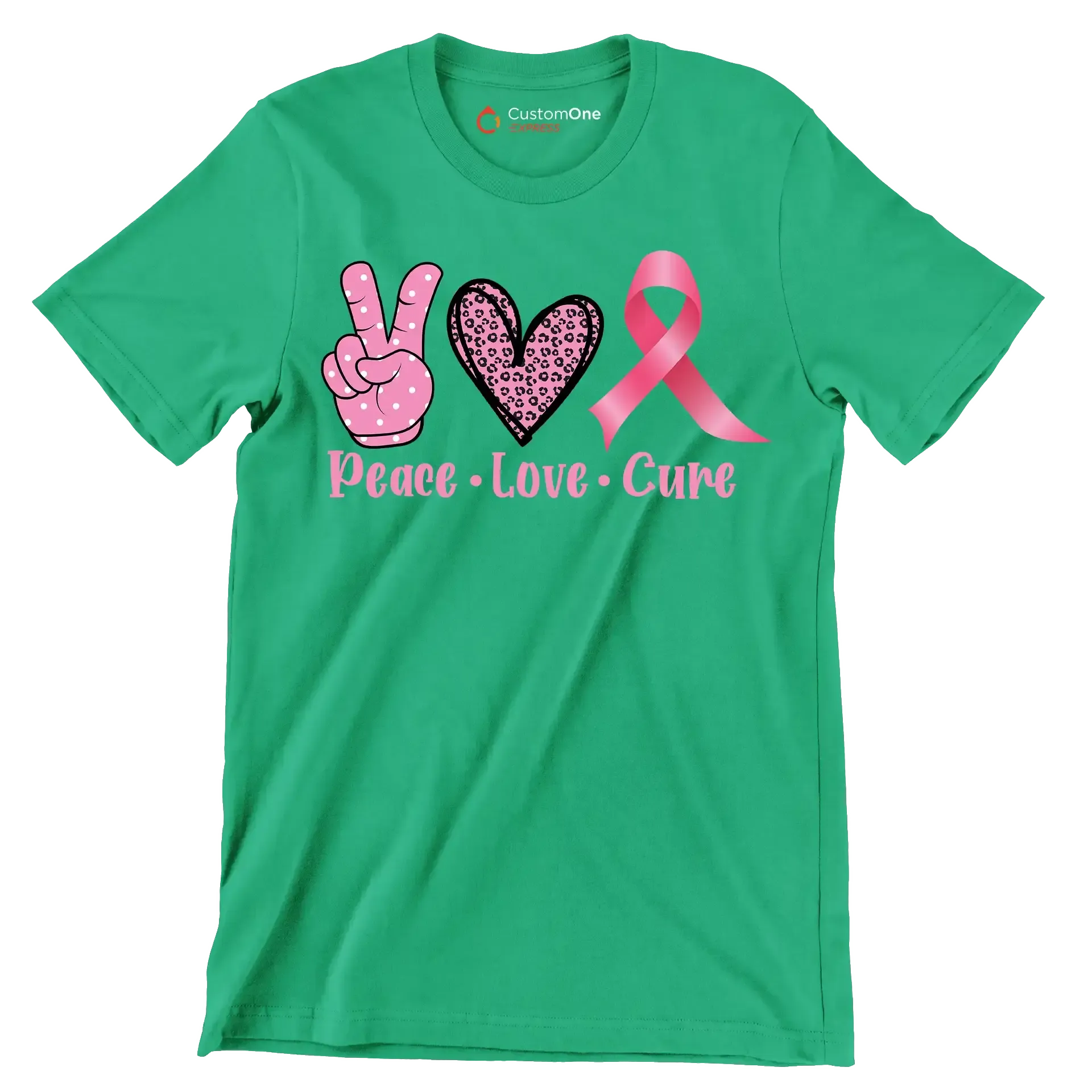 Peace Love Cure - Breast Cancer Awareness T-Shirt-Green-S-Custom One Express