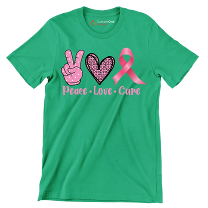 Peace Love Cure - Breast Cancer Awareness T-Shirt-Green-S-Custom One Express