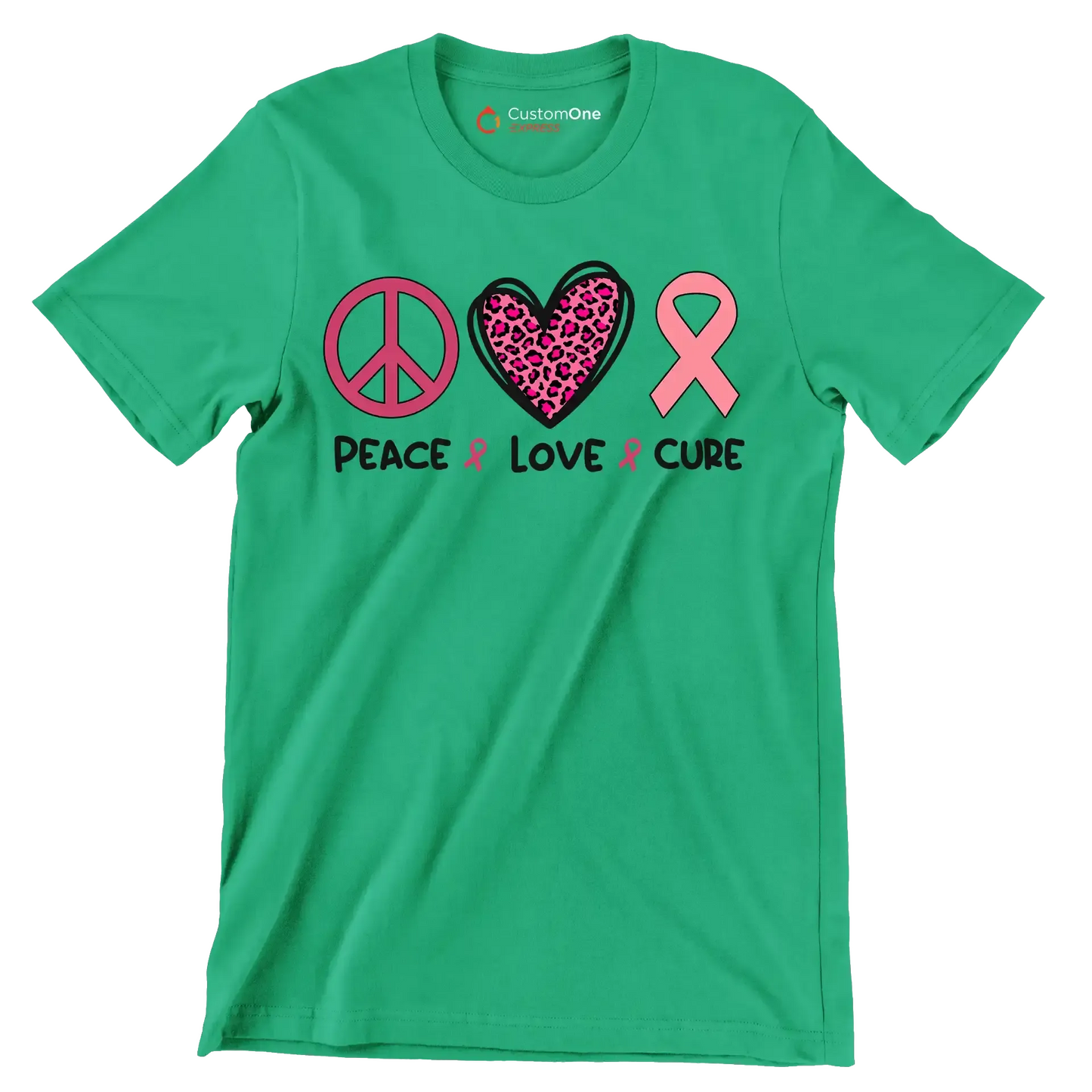 Peace Love Cure - Breast Cancer Awareness T-Shirt-Green-S-Custom One Express
