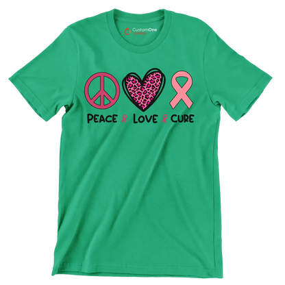 Peace Love Cure - Breast Cancer Awareness T-Shirt-Green-S-Custom One Express