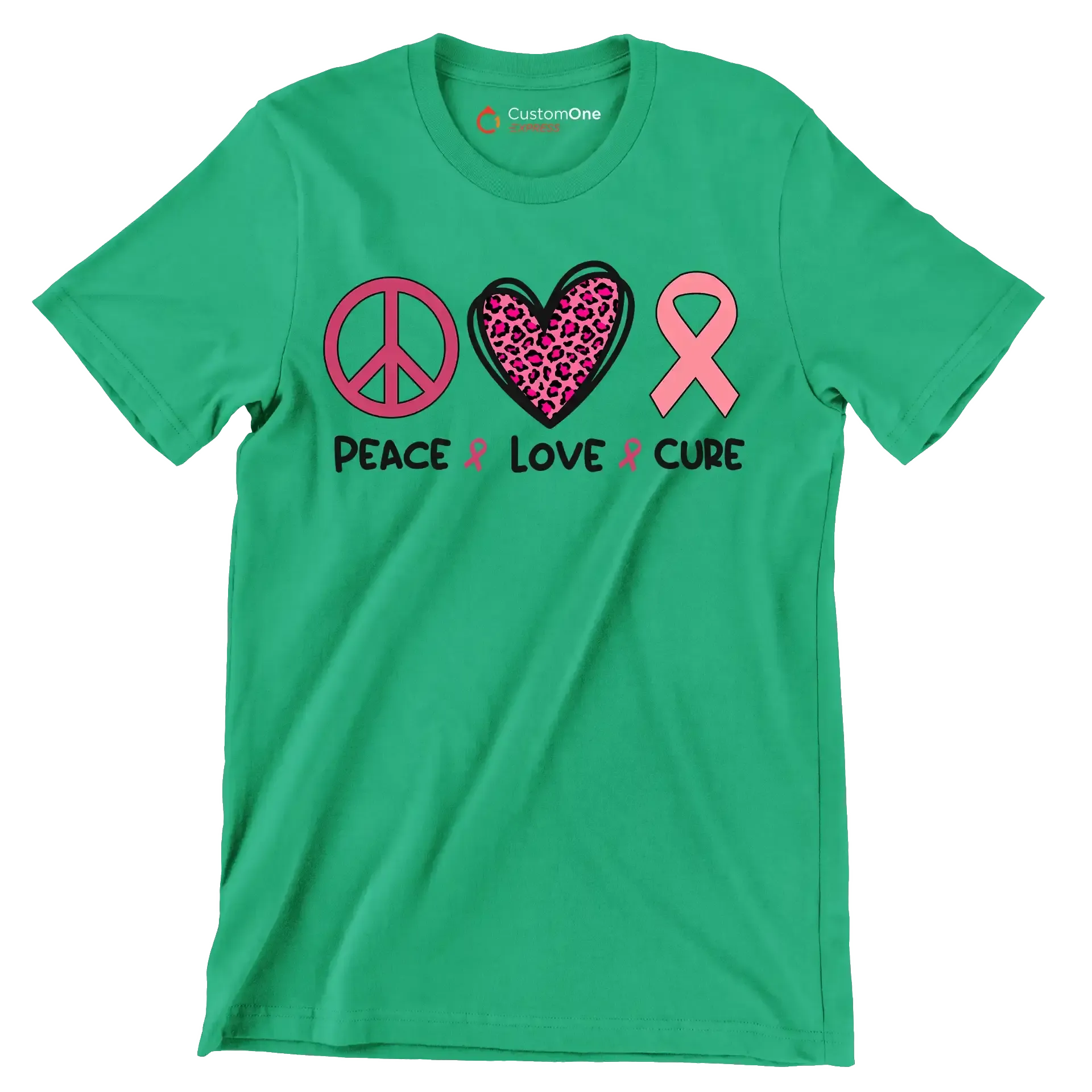 Peace Love Cure - Breast Cancer Awareness T-Shirt-Green-S-Custom One Express