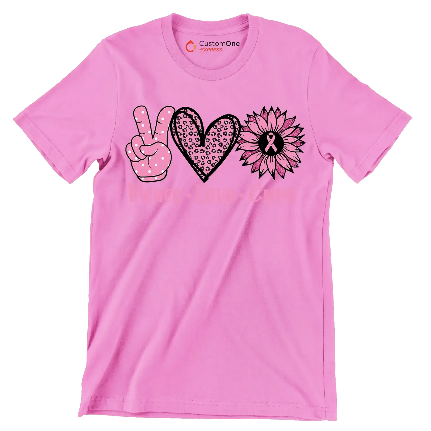 Peace Love Cure - Breast Cancer Awareness T-Shirt-Pink-S-Custom One Express