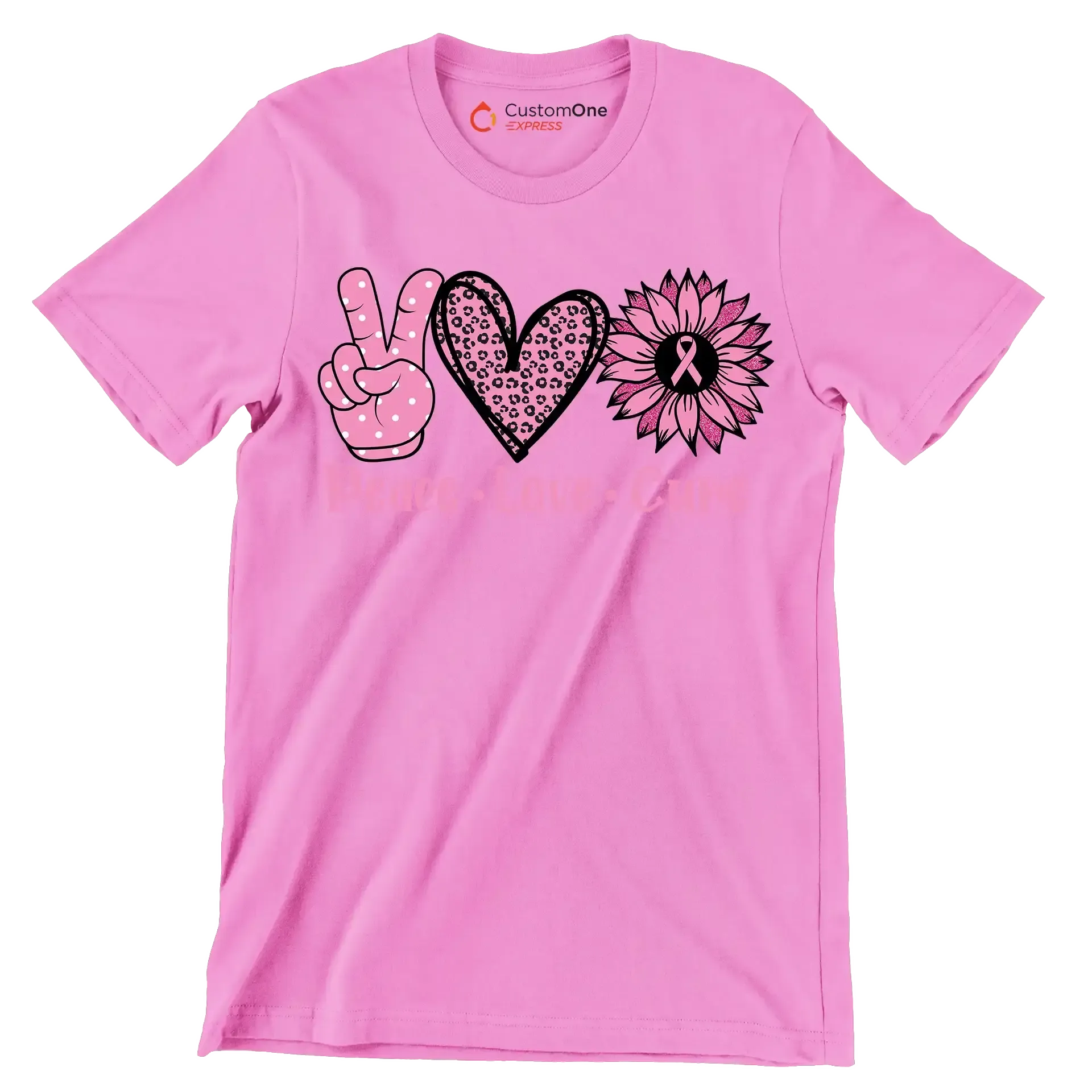 Peace Love Cure - Breast Cancer Awareness T-Shirt-Pink-S-Custom One Express