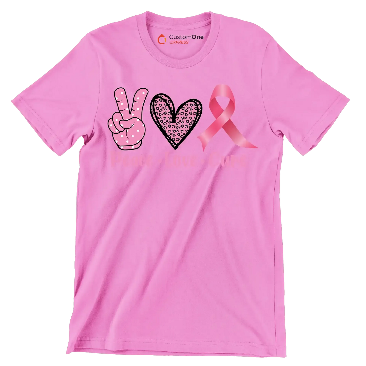Peace Love Cure - Breast Cancer Awareness T-Shirt-Pink-S-Custom One Express