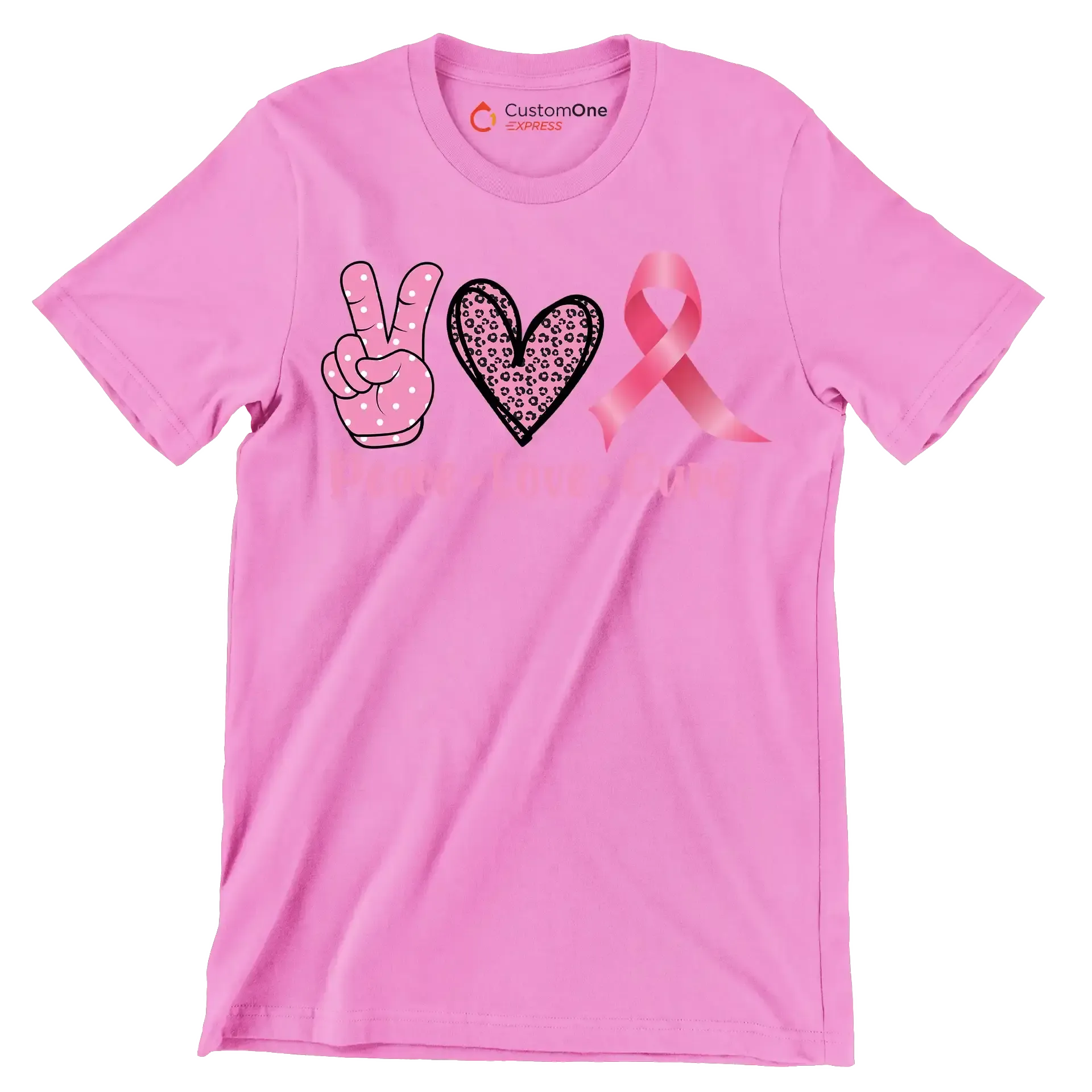 Peace Love Cure - Breast Cancer Awareness T-Shirt-Pink-S-Custom One Express