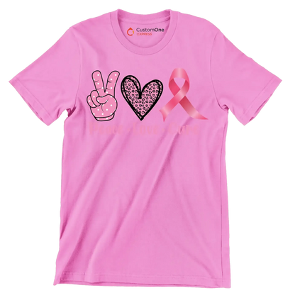 Peace Love Cure - Breast Cancer Awareness T-Shirt-Pink-S-Custom One Express