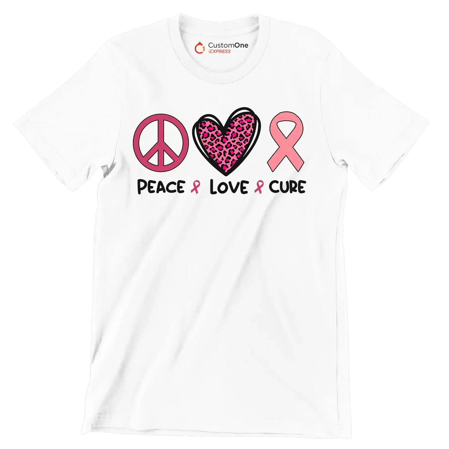 Peace Love Cure - Breast Cancer Awareness T-Shirt-White-S-Custom One Express