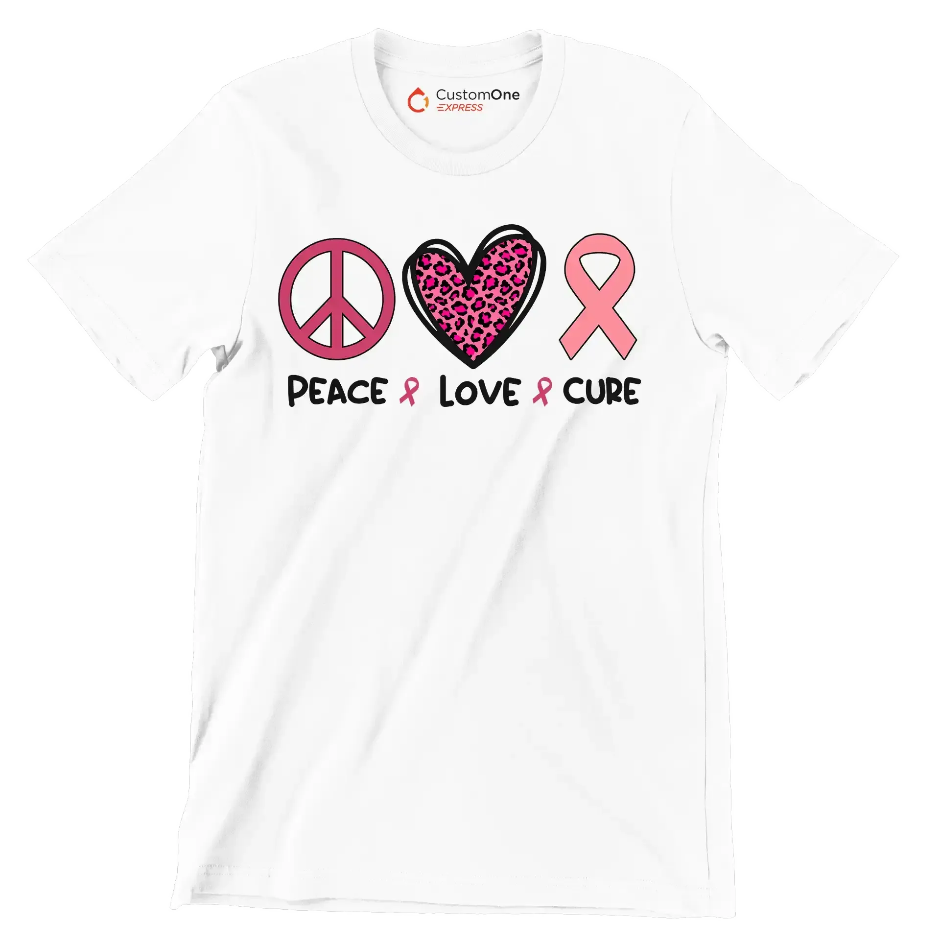 Peace Love Cure - Breast Cancer Awareness T-Shirt-White-S-Custom One Express