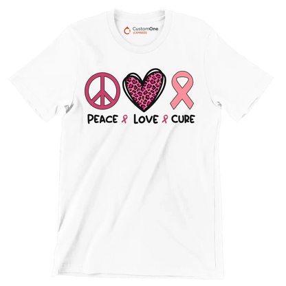 Peace Love Cure - Breast Cancer Awareness T-Shirt-White-S-Custom One Express