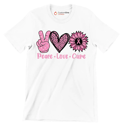 Peace Love Cure - Breast Cancer Awareness T-Shirt-White-S-Custom One Express