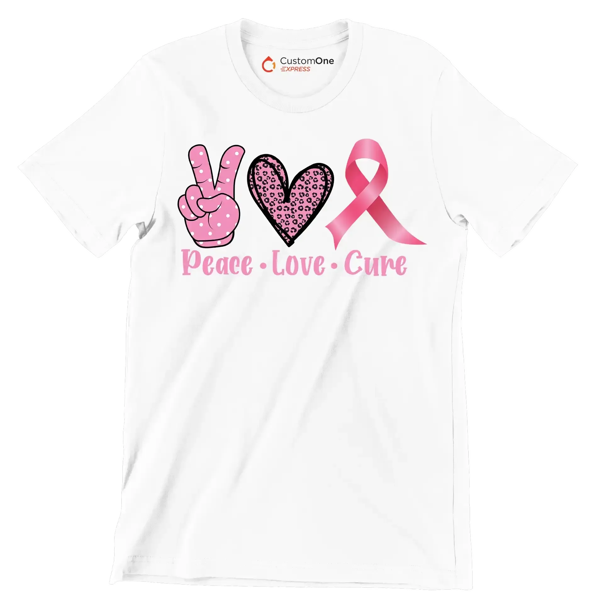 Peace Love Cure - Breast Cancer Awareness T-Shirt-White-S-Custom One Express