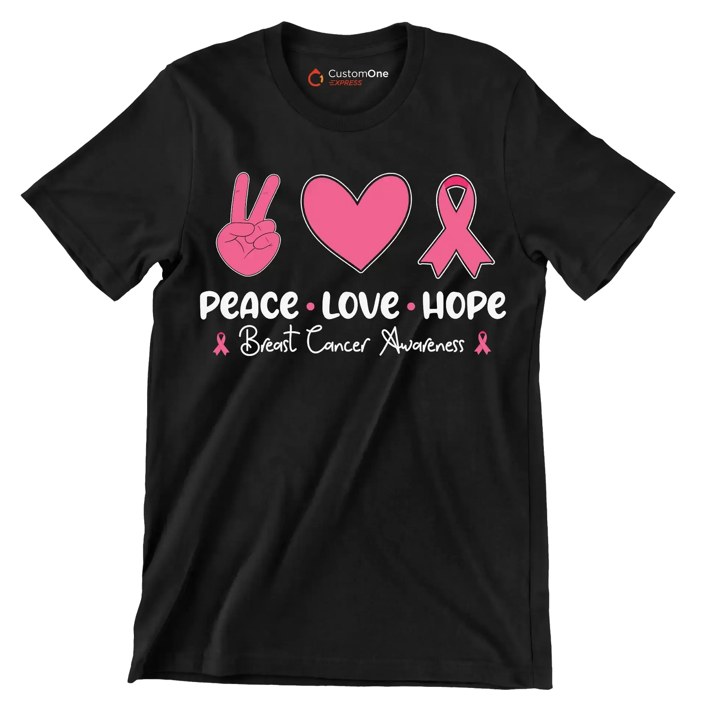 Peace Love Hope Breasy Cancer Awareness - Breast Cancer Awareness T-Shirt-Black-S-Custom One Express