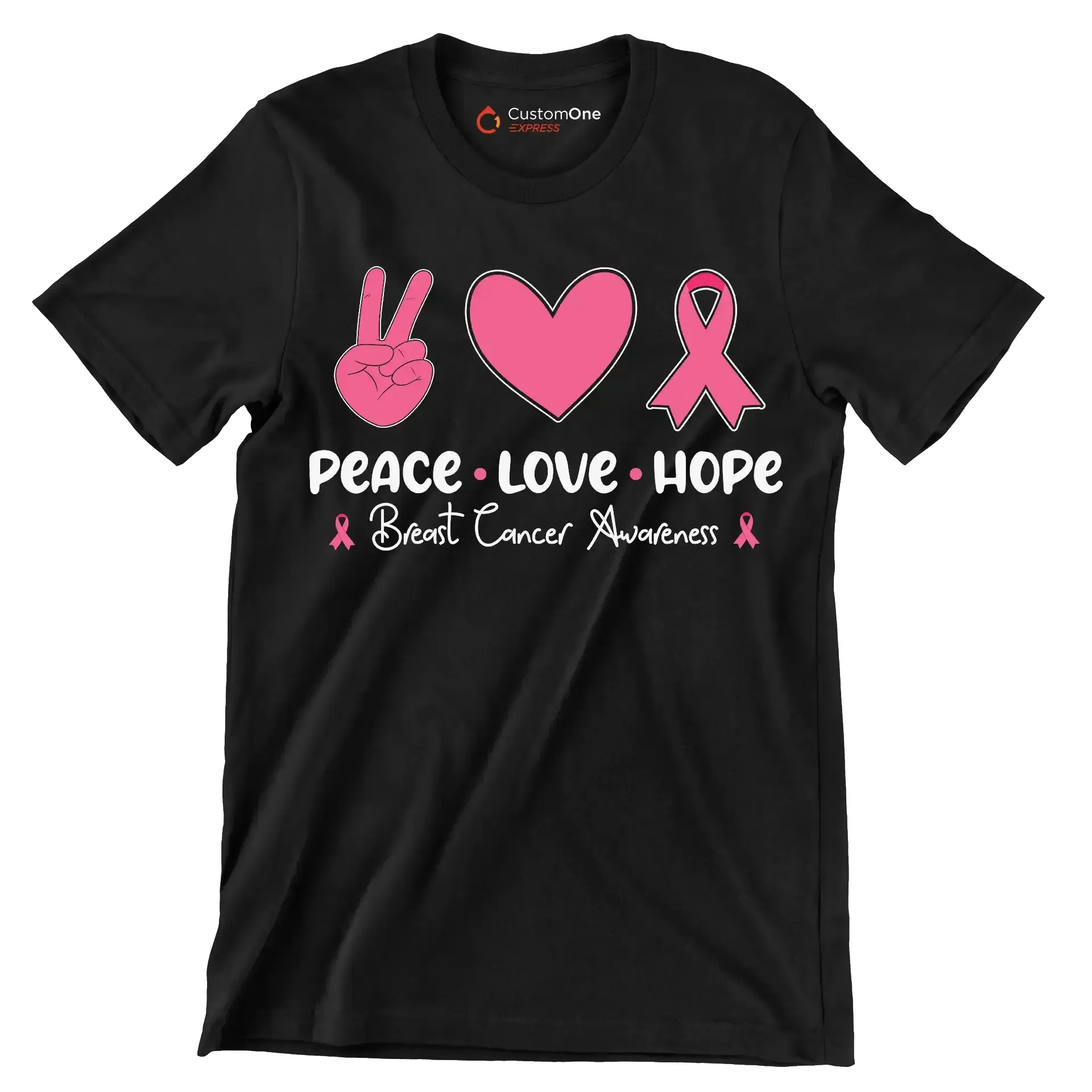 Peace Love Hope Breasy Cancer Awareness - Breast Cancer Awareness T-Shirt-Black-S-Custom One Express