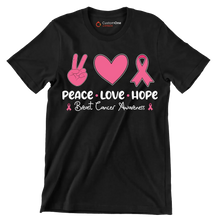 Peace Love Hope Breasy Cancer Awareness - Breast Cancer Awareness T-Shirt-Black-S-Custom One Express