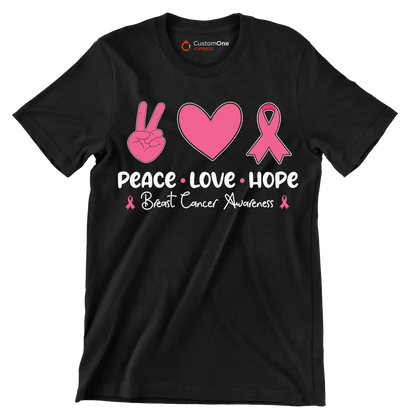 Peace Love Hope Breasy Cancer Awareness - Breast Cancer Awareness T-Shirt-Black-S-Custom One Express