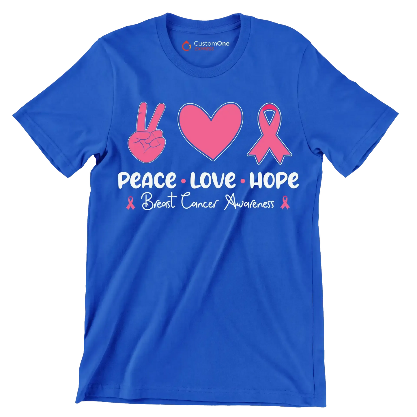 Peace Love Hope Breasy Cancer Awareness - Breast Cancer Awareness T-Shirt-Blue-S-Custom One Express