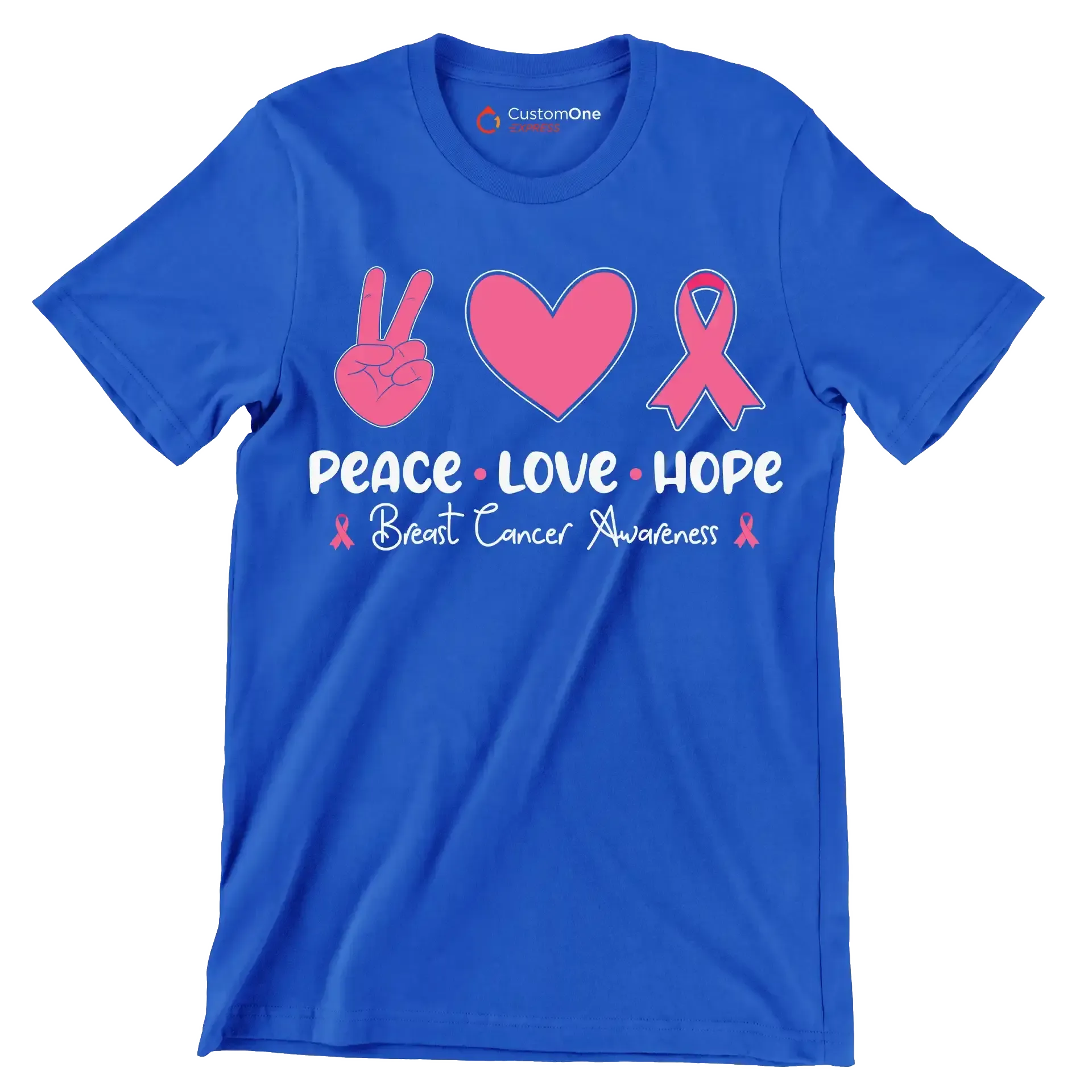 Peace Love Hope Breasy Cancer Awareness - Breast Cancer Awareness T-Shirt-Blue-S-Custom One Express