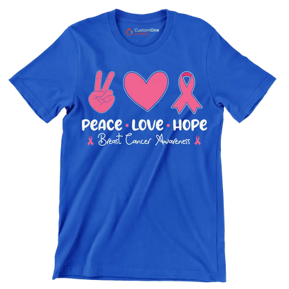 Peace Love Hope Breasy Cancer Awareness - Breast Cancer Awareness T-Shirt-Blue-S-Custom One Express