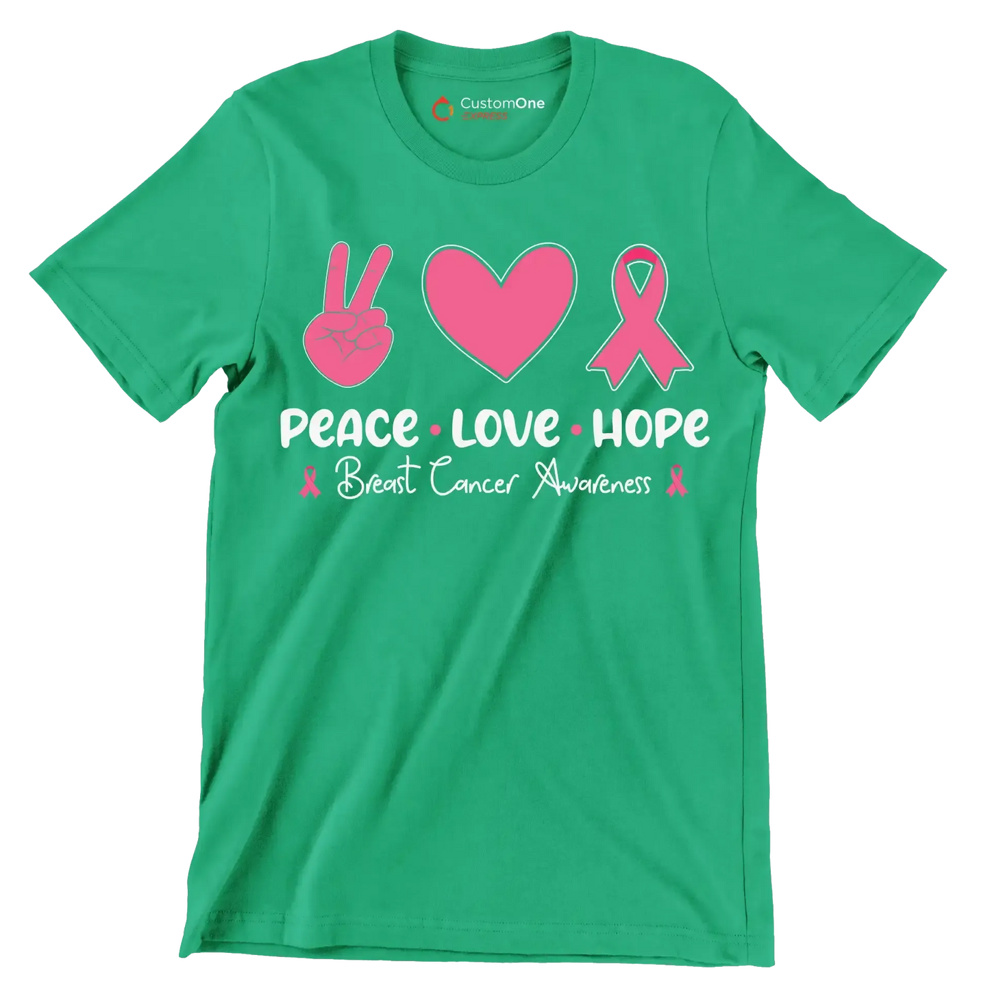 Peace Love Hope Breasy Cancer Awareness - Breast Cancer Awareness T-Shirt-Green-S-Custom One Express