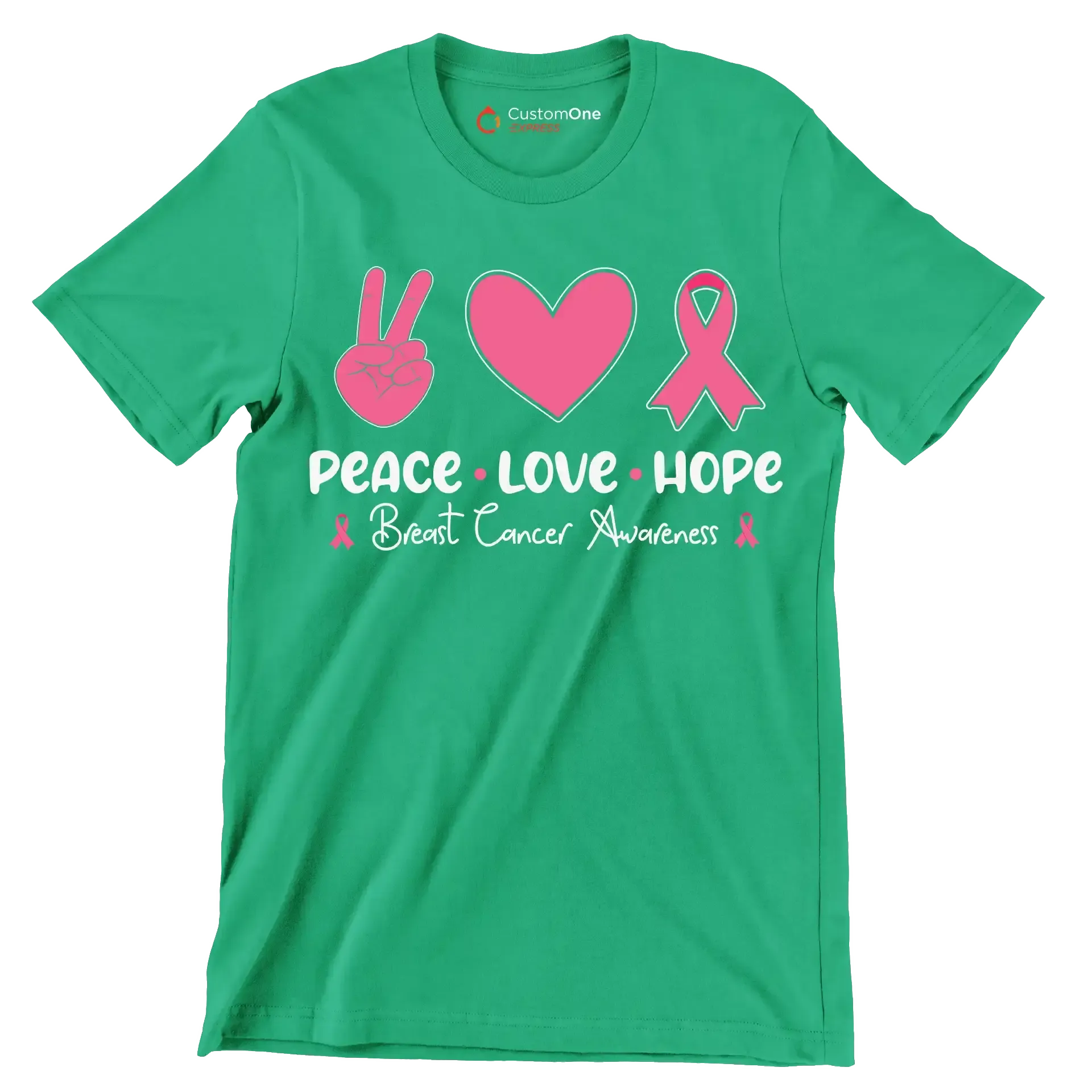 Peace Love Hope Breasy Cancer Awareness - Breast Cancer Awareness T-Shirt-Green-S-Custom One Express