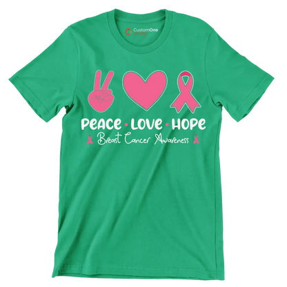 Peace Love Hope Breasy Cancer Awareness - Breast Cancer Awareness T-Shirt-Green-S-Custom One Express