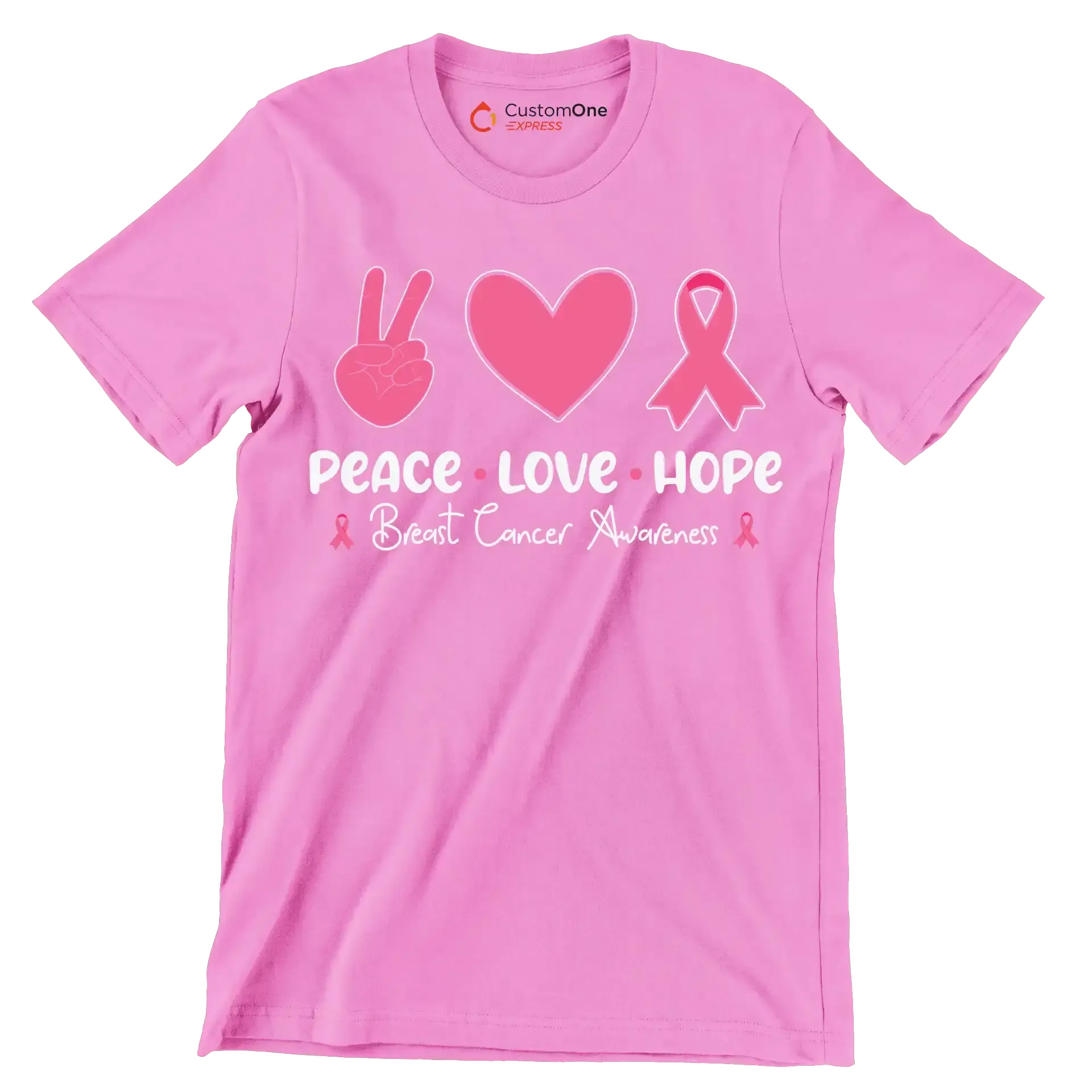 Peace Love Hope Breasy Cancer Awareness - Breast Cancer Awareness T-Shirt-Pink-S-Custom One Express