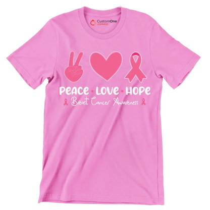 Peace Love Hope Breasy Cancer Awareness - Breast Cancer Awareness T-Shirt-Pink-S-Custom One Express