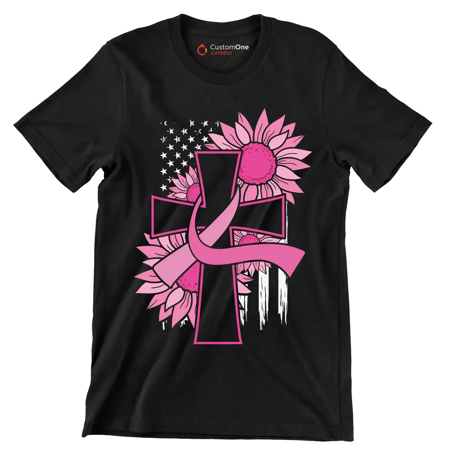 Pegcine cross - Breast Cancer Awareness T-Shirt-Black-S-Custom One Express