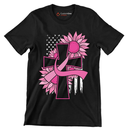 Pegcine cross - Breast Cancer Awareness T-Shirt-Black-S-Custom One Express