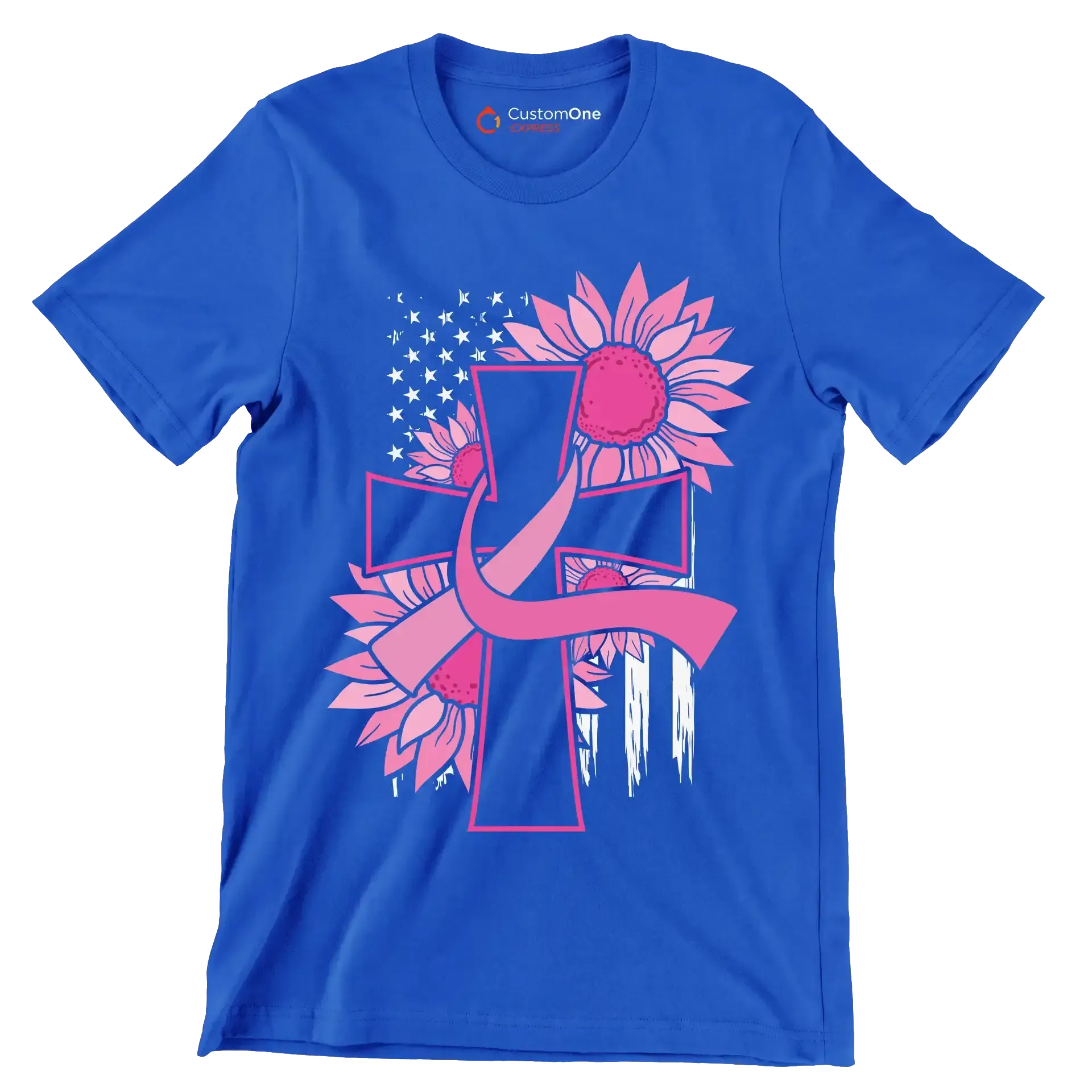 Pegcine cross - Breast Cancer Awareness T-Shirt-Blue-S-Custom One Express