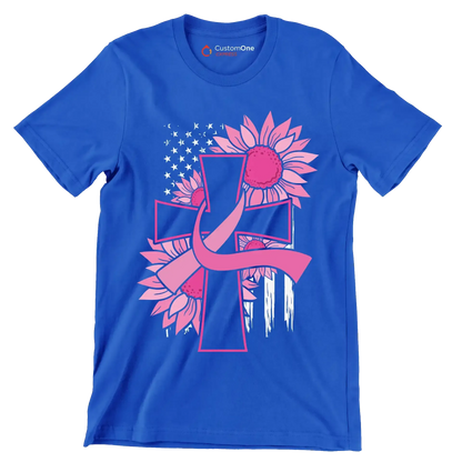 Pegcine cross - Breast Cancer Awareness T-Shirt-Blue-S-Custom One Express