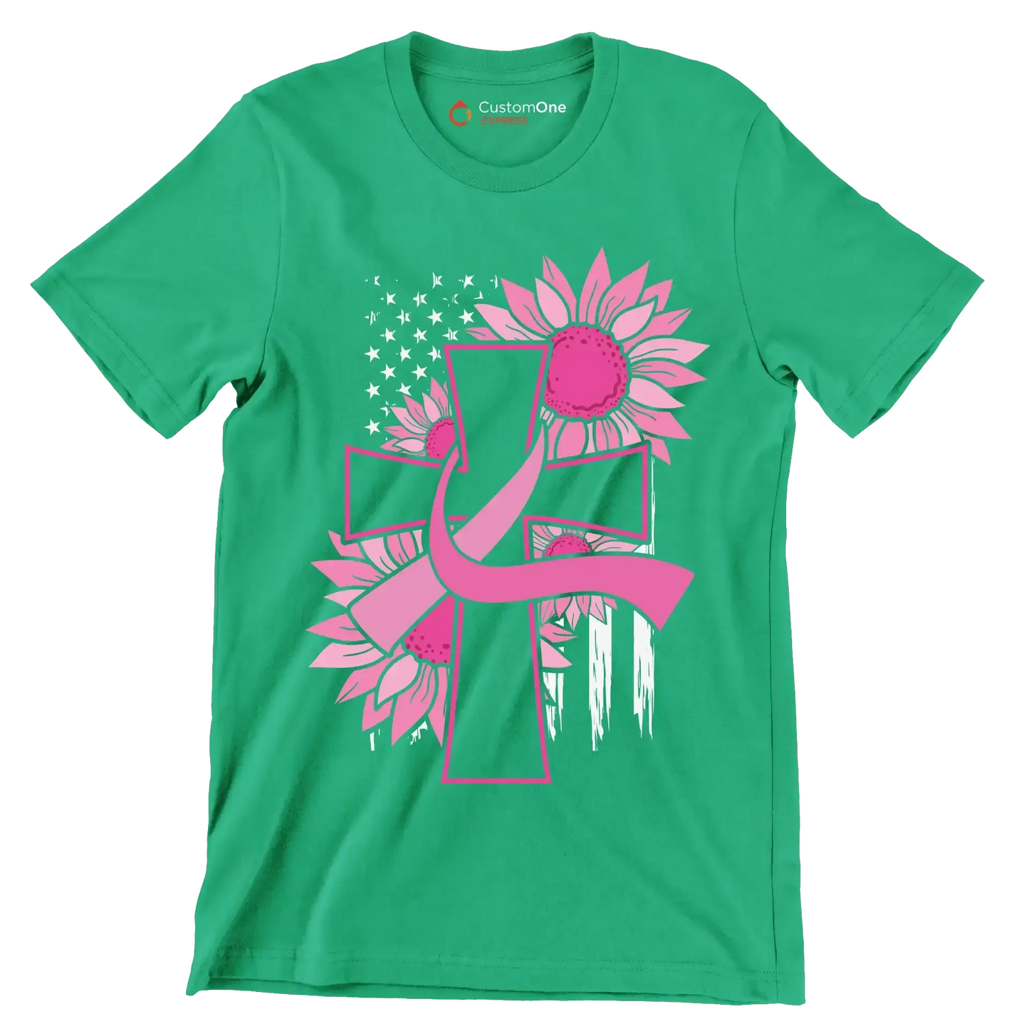 Pegcine cross - Breast Cancer Awareness T-Shirt-Green-S-Custom One Express
