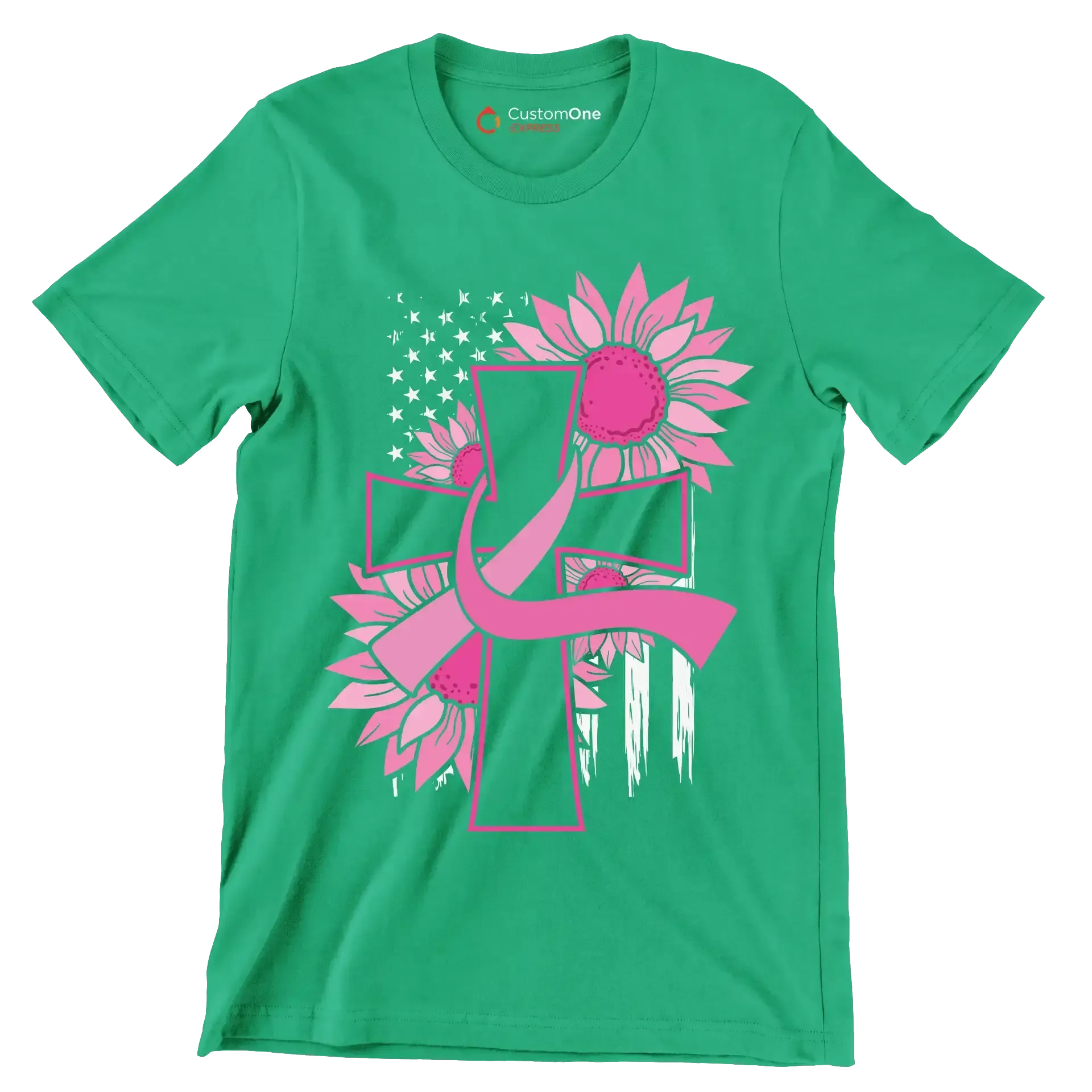 Pegcine cross - Breast Cancer Awareness T-Shirt-Green-S-Custom One Express