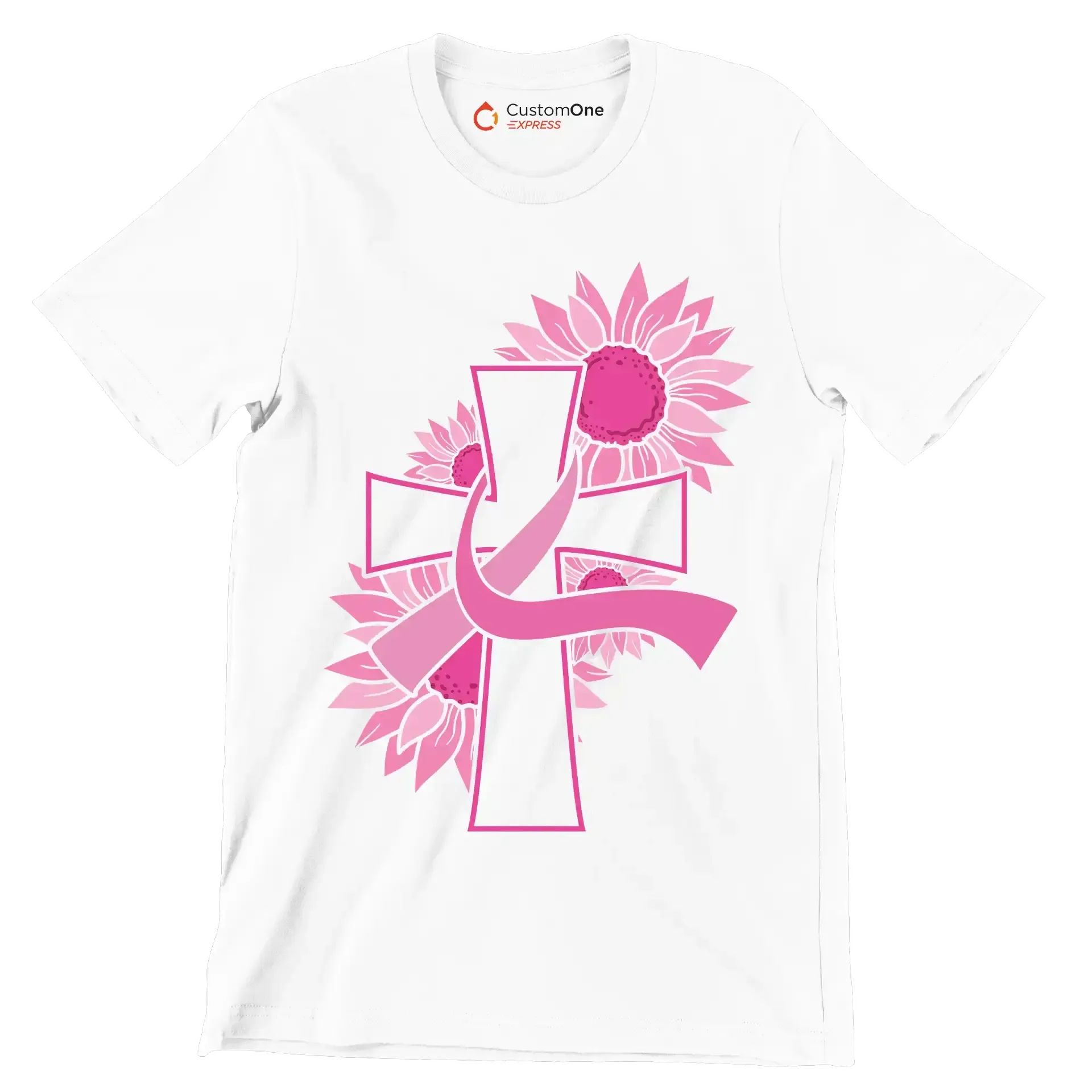 Pegcine cross - Breast Cancer Awareness T-Shirt-White-S-Custom One Express