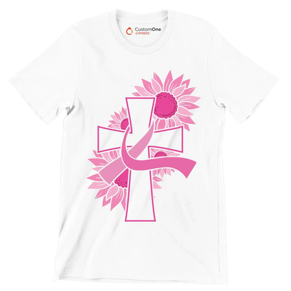 Pegcine cross - Breast Cancer Awareness T-Shirt-White-S-Custom One Express
