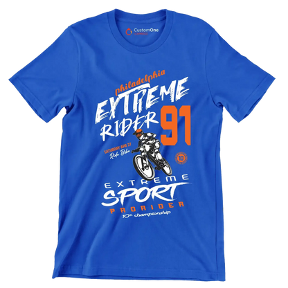 Philadelphia EXTREME RIDER 91 SATURDAY APR 27 Ride Bike EXTREME SPORT PRO RIDER 10th championship - Bicycle Themed T-Shirt-Blue-S-Custom One Express