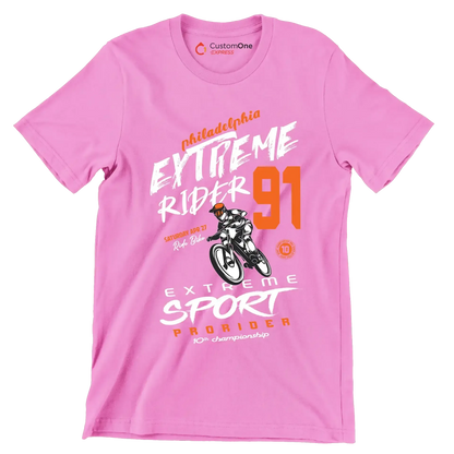 Philadelphia EXTREME RIDER 91 SATURDAY APR 27 Ride Bike EXTREME SPORT PRO RIDER 10th championship - Bicycle Themed T-Shirt-Pink-S-Custom One Express
