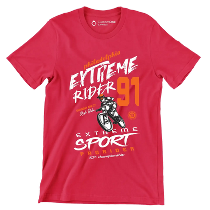 Philadelphia EXTREME RIDER 91 SATURDAY APR 27 Ride Bike EXTREME SPORT PRO RIDER 10th championship - Bicycle Themed T-Shirt-Red-S-Custom One Express
