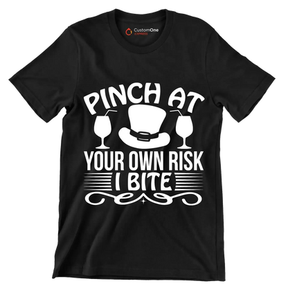 Pinch at your own risk I bite - St. Patrick's Day T-Shirt-Black-S-Custom One Express