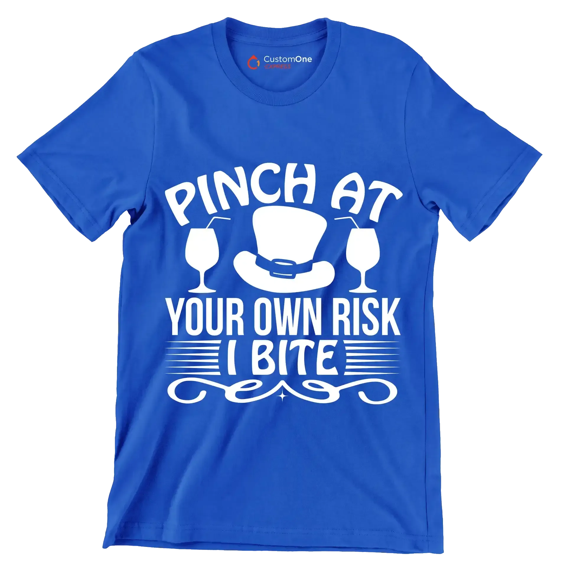 Pinch at your own risk I bite - St. Patrick's Day T-Shirt-Blue-S-Custom One Express