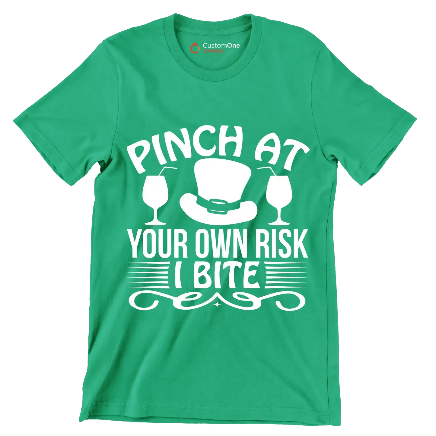 Pinch at your own risk I bite - St. Patrick's Day T-Shirt-Green-S-Custom One Express