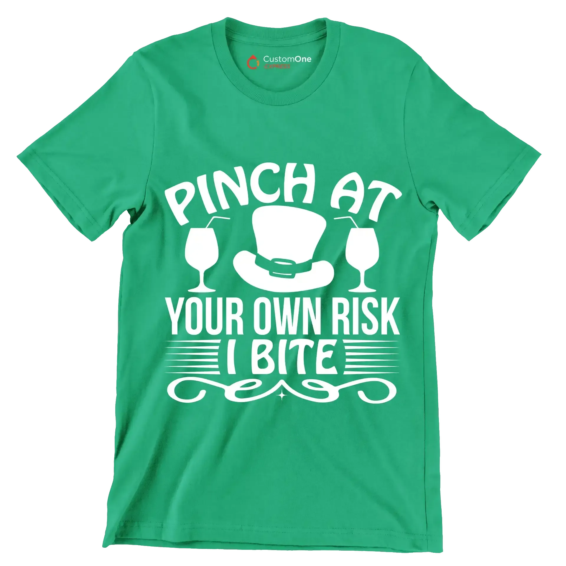 Pinch at your own risk I bite - St. Patrick's Day T-Shirt-Green-S-Custom One Express