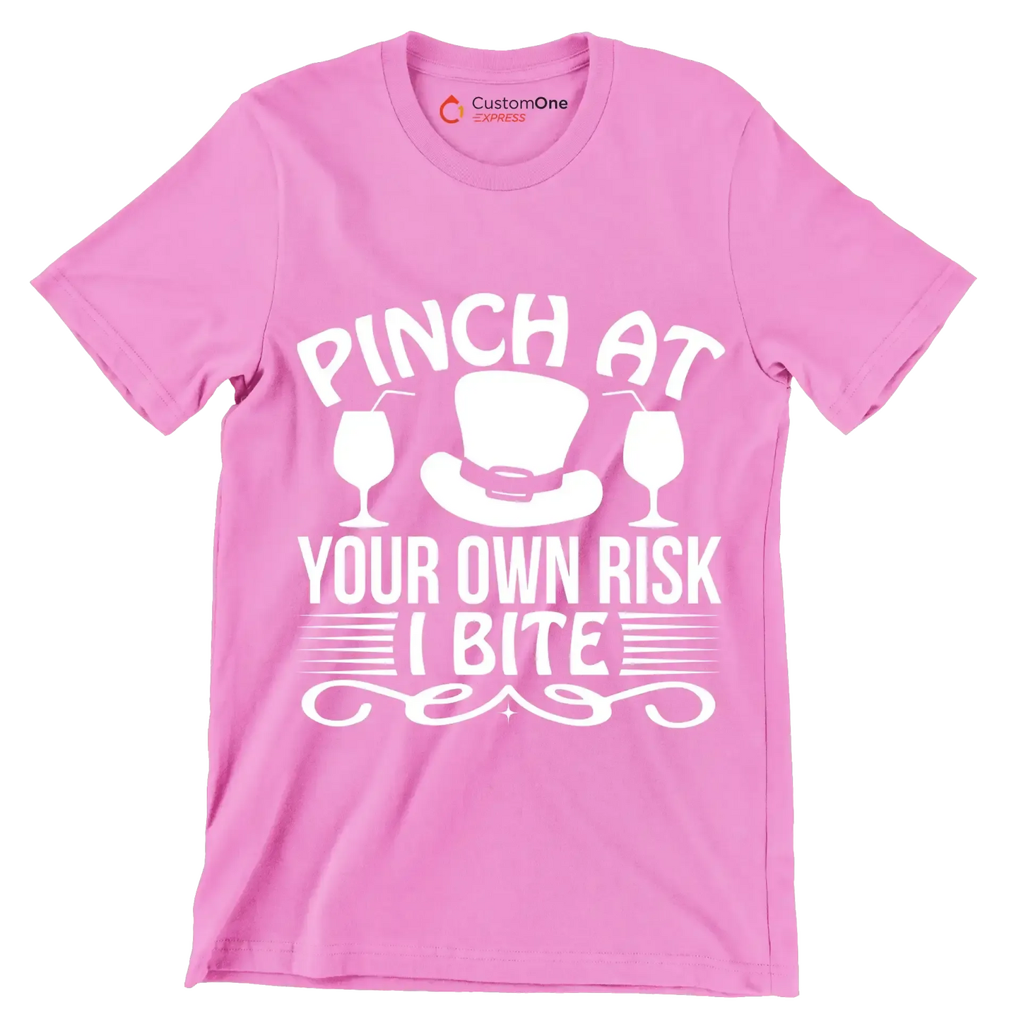 Pinch at your own risk I bite - St. Patrick's Day T-Shirt-Pink-S-Custom One Express