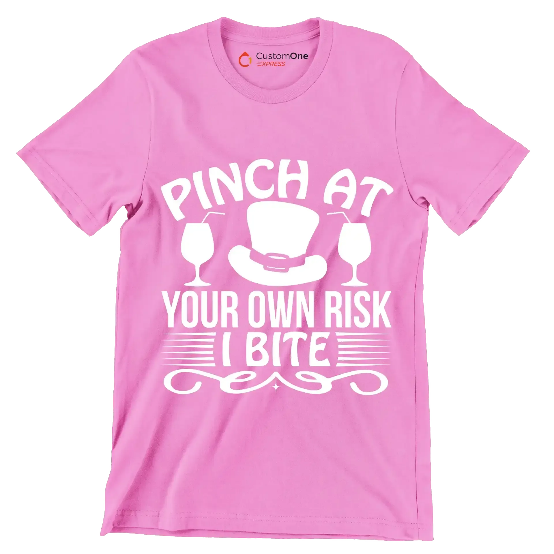 Pinch at your own risk I bite - St. Patrick's Day T-Shirt-Pink-S-Custom One Express